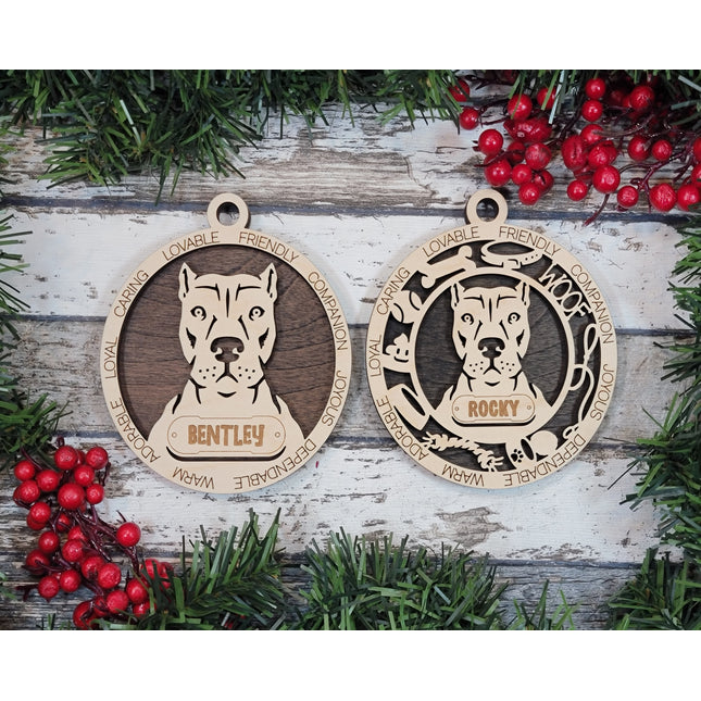 American Pit Bull Terrier (Cropped Ears) Personalized Dog Ornament