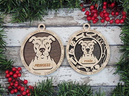 American Pit Bull Terrier (Natural Ears) Personalized Dog Ornament