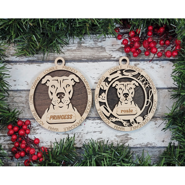 American Pit Bull Terrier (Natural Ears) Personalized Dog Ornament