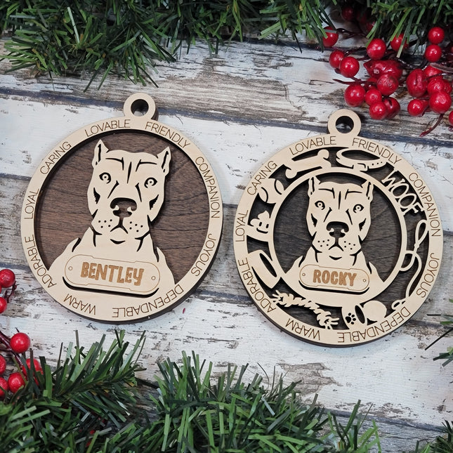 American Pit Bull Terrier (Cropped Ears) Personalized Dog Ornament