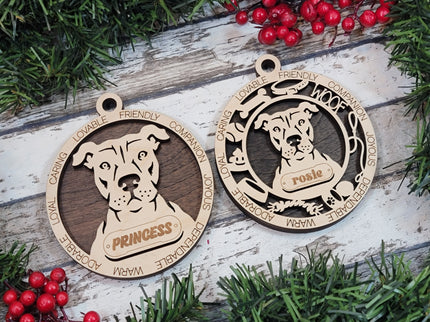 American Pit Bull Terrier (Natural Ears) Personalized Dog Ornament