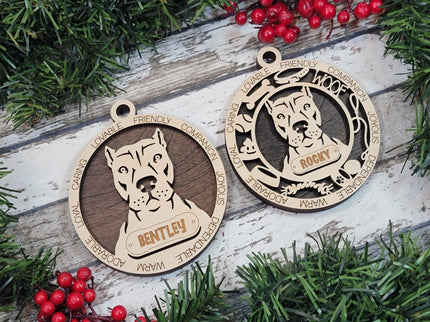 American Pit Bull Terrier (Cropped Ears) Personalized Dog Ornament