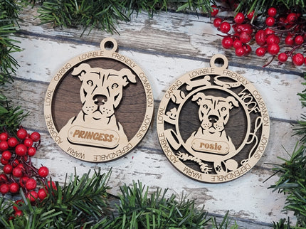 American Pit Bull Terrier (Natural Ears) Personalized Dog Ornament