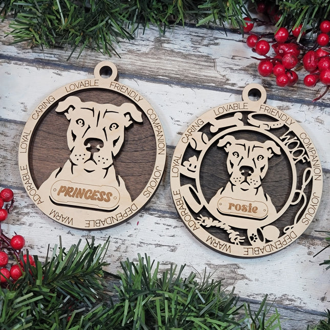 American Pit Bull Terrier (Natural Ears) Personalized Dog Ornament