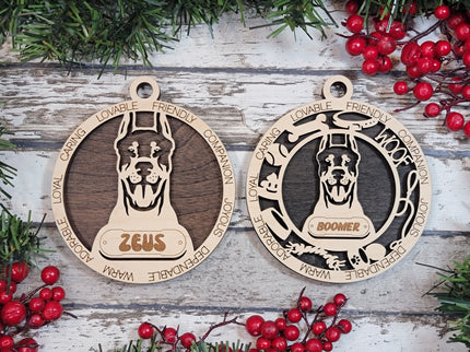 Doberman Pinscher (Cropped Ears) Personalized Dog Ornament