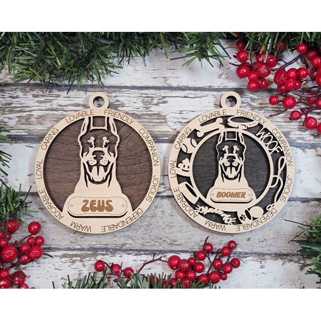 Doberman Pinscher (Cropped Ears) Personalized Dog Ornament