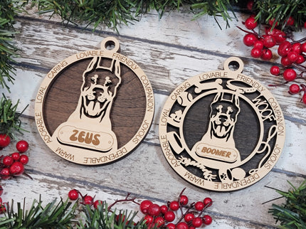 Doberman Pinscher (Cropped Ears) Personalized Dog Ornament