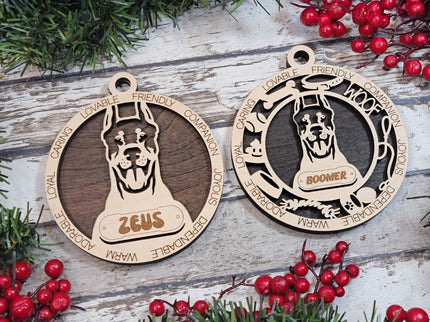 Doberman Pinscher (Cropped Ears) Personalized Dog Ornament