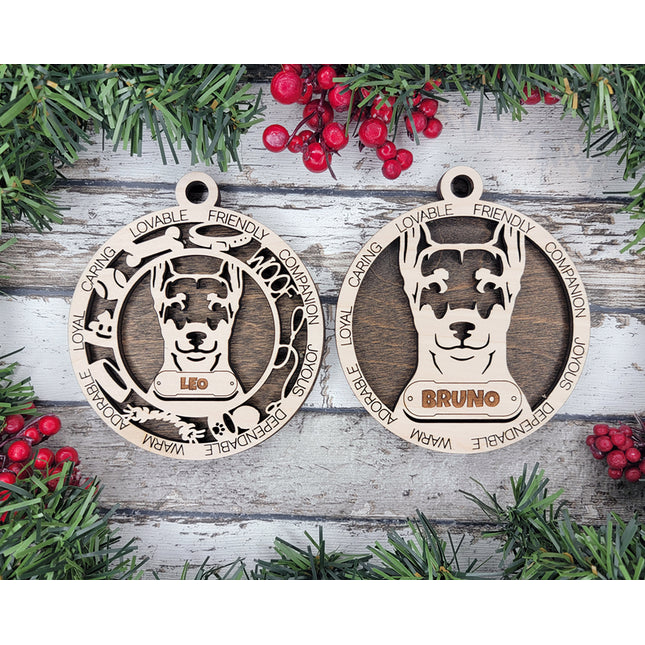 German Pinscher (Cropped Ears) Personalized Dog Ornament