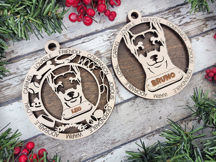 German Pinscher (Cropped Ears) Personalized Dog Ornament