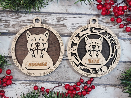 Pitbull (Cropped Ears) Personalized Dog Ornament