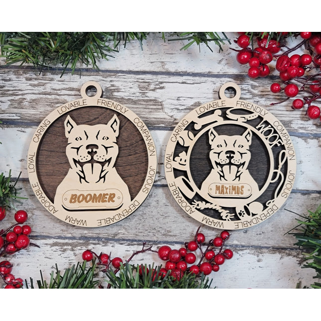 Pitbull (Cropped Ears) Personalized Dog Ornament