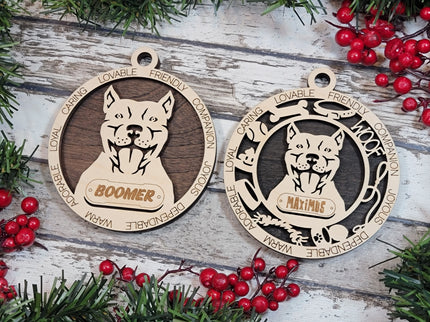 Pitbull (Cropped Ears) Personalized Dog Ornament