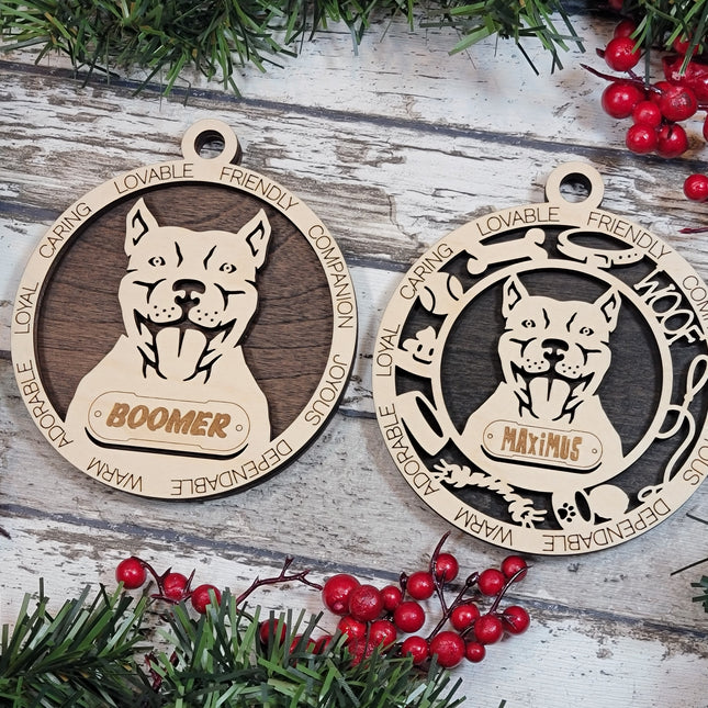 Pitbull (Cropped Ears) Personalized Dog Ornament