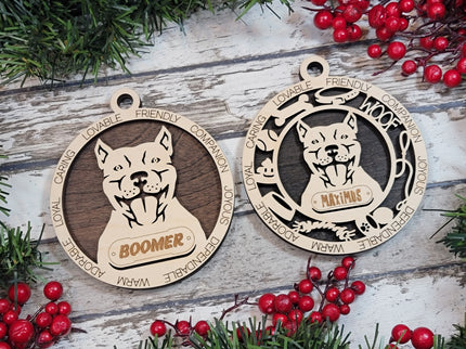 Pitbull (Cropped Ears) Personalized Dog Ornament