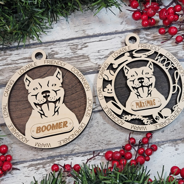 Pitbull (Cropped Ears) Personalized Dog Ornament