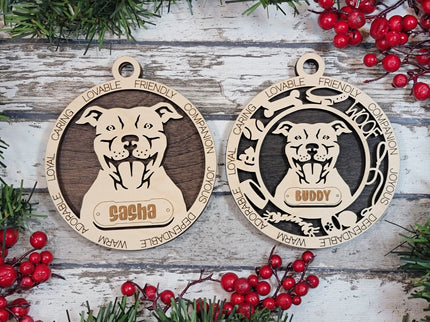 Pitbull (Natural Ears) Personalized Dog Ornament