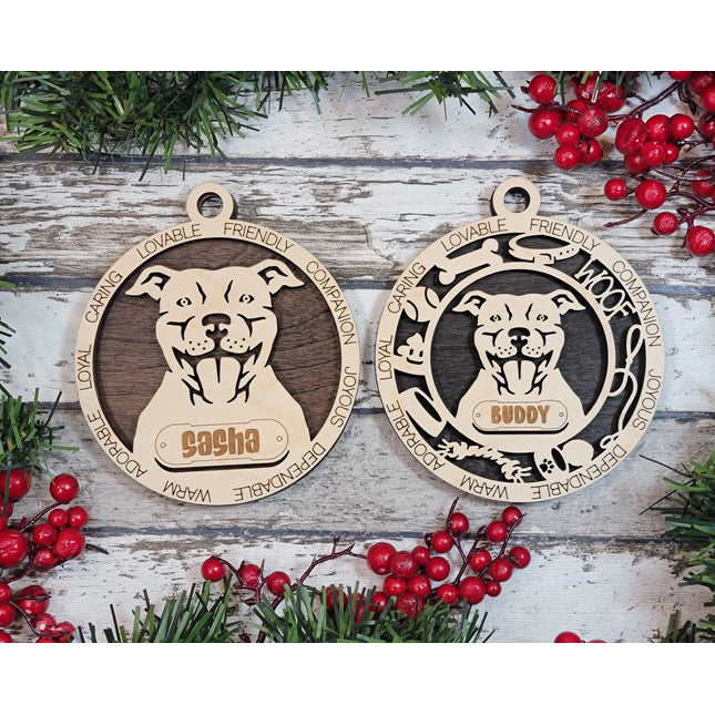 Pitbull (Natural Ears) Personalized Dog Ornament