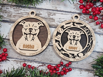 Pitbull (Natural Ears) Personalized Dog Ornament