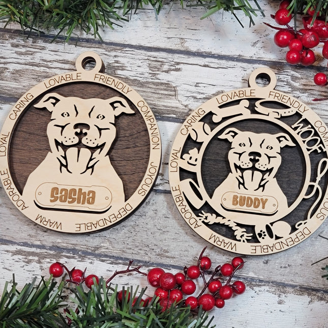 Pitbull (Natural Ears) Personalized Dog Ornament