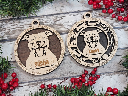 Pitbull (Natural Ears) Personalized Dog Ornament
