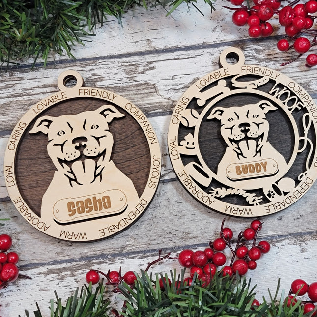 Pitbull (Natural Ears) Personalized Dog Ornament
