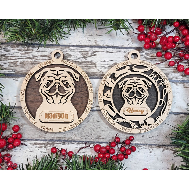 Pug Personalized Dog Ornament