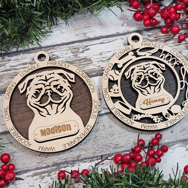 Pug Personalized Dog Ornament
