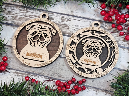 Pug Personalized Dog Ornament