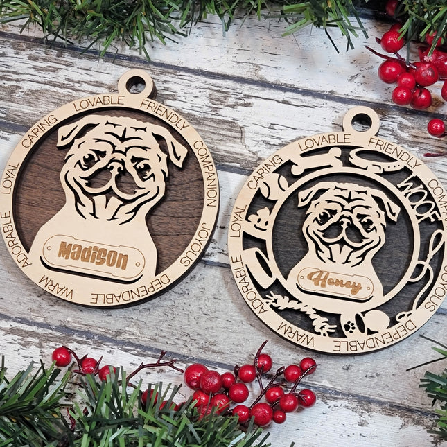 Pug Personalized Dog Ornament